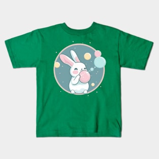 Cute Rabbit Bunny Blowing Bubble Gum Easter Day Kids T-Shirt